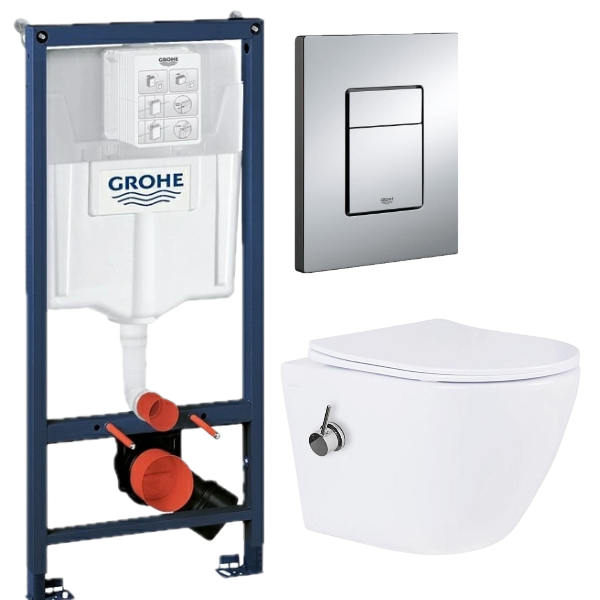 Комплект: инсталляция Grohe Rapid SL 38772001 с кнопкой хром и подвесным унитазом Amore di Mare Delio Tornado Bidet P203-XT